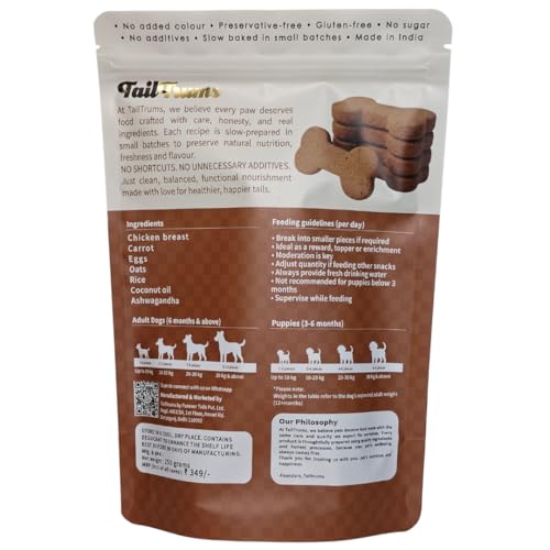 Image of Dog Biscuits - Chicken & Carrot Cookies with Ashwagandha 250g | Healthy Dog Food | Freshly Baked Dog Treats, All Natural & Preservative Free | Human-Grade Ingredients| All Breeds |