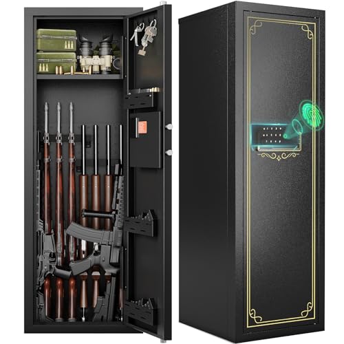 Image of KAER 10-15 Biometric Gun Safe for Rifles and Pistols,Large Gun Cabinet with Removable Racks & Adjustable Shelf,Fingerprint Keypad Lock Rifle Safe for Home & Hunting(AR-15)