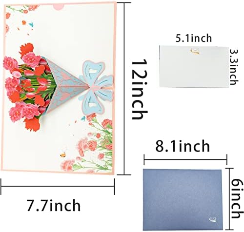 SZXMDKH Mother's Day 3D Pop up Cards, Flower Bouquet Greeting Card for Birthday Wedding Anniversary Valentines Day Father's Day (Carnation)
