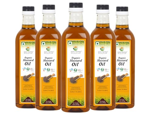 Image of Soni Farms 100% Pure and Organic Mustard Oil 1 Litre Natural, Chemicals and Preservatives Free Cooking Oil Pack of 5