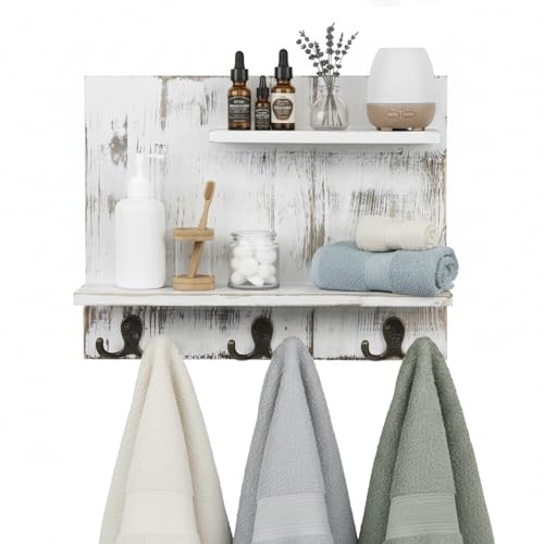 MyGift 2-Tier Shabby White Washed Shelf