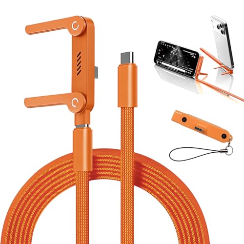 Image of Verilux 240W Type C Cable Fast Charging & Type C Connector with Foldable Phone Stand, 1.5M /4.9Ft Flat PVC USB C Cable with 480Mbps Data Transfer for iPhone 17 /16 /15, Galaxy S26 /S25 /S24