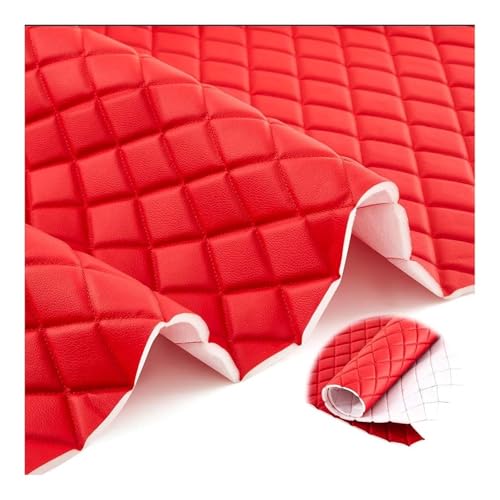 Tissu similicuir matelassé losanges rouge 160cm haut de gamme pour finitions intérieures de luxe