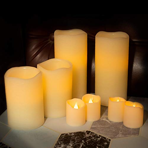 Furora LIGHTING LED Flameless Candles with Remote Control, Set of 8, Real Wax Battery Operated Pillars and Votives LED Candles with Flickering Flame and Timer Featured - Ivory
