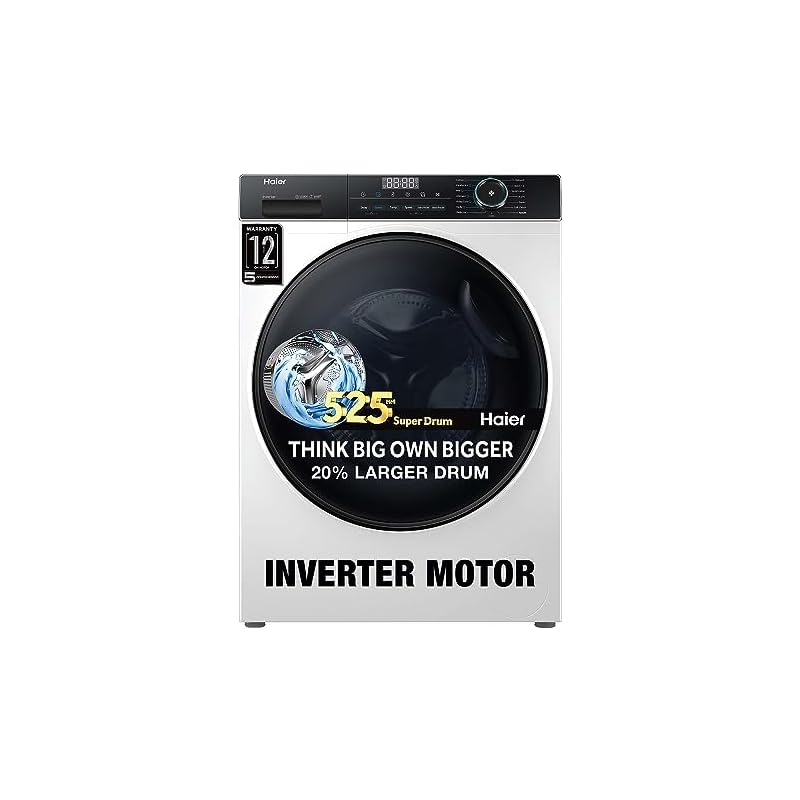 Haier 8 Kg 5 Star Inverter Direct Motion Motor Fully Automatic Front Load Washing Machine ( 2023 Model, HW80-IM12929C, 525 Super Drum, Puri Steam,White)