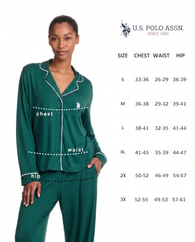 Image of U.S. POLO ASSN. Womens Lightweight Notch Collar Pajama Set | Classic Button Down Pajamas for Women with Long Sleeve Top and Pajama Pants
