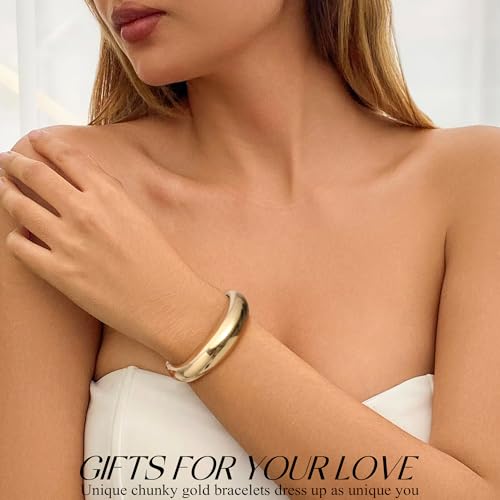 Chunky Gold Bracelet Gold Cuff Bangle Bracelets for Women Non Tarnish Teen Girl Gifts Trendy Stuff Wide Hinged Irregular Twisted Bangle Christmas Stocking Stuffers Minimalist Birthday Anniversary Jewelry