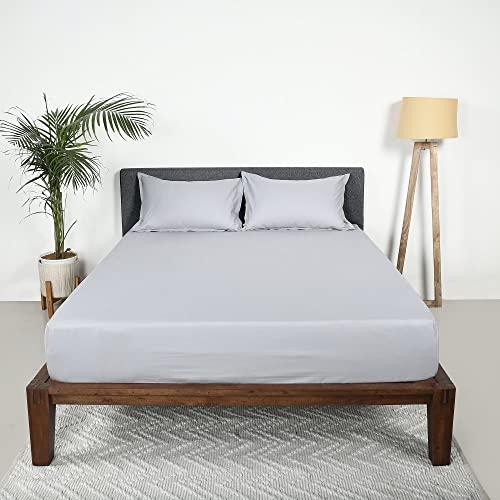Image of SleepyCat 200TC Percale Fitted Sheets with 2 Pillowcases | 100% Breathable Cotton Bedsheet | Cool & Crsip Feel | 360 Elastic Grip for Easy Tuck| Dolphin Grey, Queen Size, 78x60 Inch