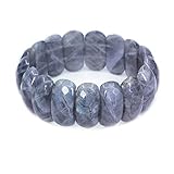 Keleny Natural Grey Labradorite Spectrolite 25mm Half Moon Shape Faceted Beads Crystal Rock Elastic Bangle 7.5 Inch