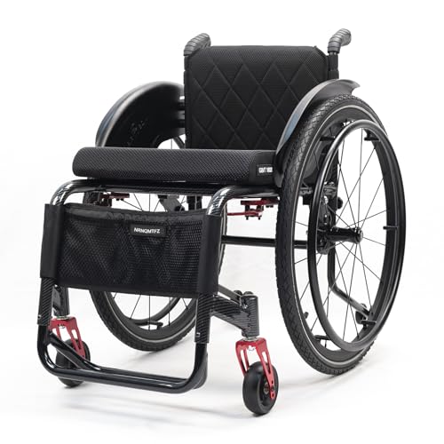 全地形超軽量運動車椅子、快速解放後輪付き、自走式アルミニウム合金携帯手動車椅子、輸送車椅子(Seat width 43cm/16.9in,A)