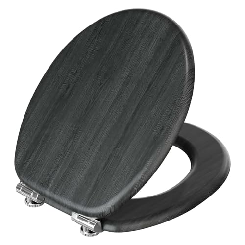 DERW Wooden Toilet Seat Soft Close Heavy Duty Toilet Seat O-Shape - 250kg Capacity Premium Natural Wood Skin-Friendly & Anti-Bacterial Anti-Aging Loo Seat With Adjustable Hinges Easy Bottom Install