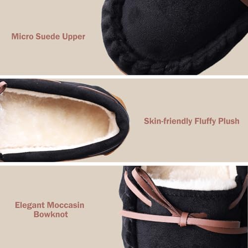 Women's House Slippers Moccasins Slippers Indoor Outdoor Cozy Faux Fur Micro Suede Slip on Loafer House Shoes2