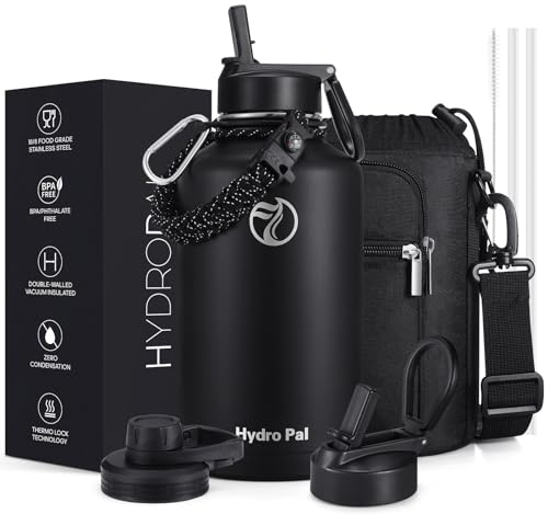 Image of HydroPal Vacuum Insulated Stainless Steel Water Bottle, 1200ml /1000ml /750ml- 2 Lids (Straw Lid and Spout Lid), 2 Straws Water Bottle for 12 Hours Hot & 24 Hours Cold Drinks, Great for Work, Travel