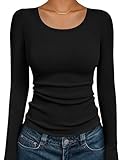Ekouaer Women's Ribbed Long Sleeve Tops Scoop Neck Slim Fit Undershirts Basic Casual Stretch Layering Tee...