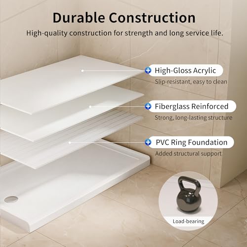 Image of DeerValley 60 inchL X 36 inchW Left Drain Shower Base in White