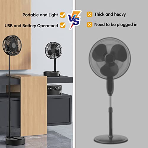 Image of Koonie 10000mAh Battery Operated Oscillating Fan, 8 Inch Portable Foldaway Fan, Rechargeable Desk Fan with 20H Work Time, 3 Speeds, Height Adjustment, Super Quiet for Home Camping Tent Travel Outdoor