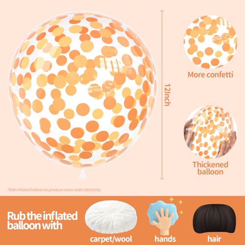 Image of VHUWE Orange Confetti Balloons, 25 Pcs Thickened 12 Inch Clear Latex Balloon with Confetti Inside for Graduation Decorations Engagement Bridal Shower Party Baby Shower Birthday Party Supplies