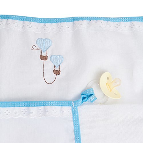 Paninho De Boca Bordados Papi Com Prendedor De Chupeta 40Cm X 40Cm 02 Un, Papi Textil, Azu