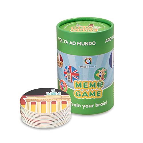 ambarscience Memo Games Vuelta ao Mundo - Juego de Memoria Educativo para Buscar Las Parejas, con 40 Piezas, para niños 3+.