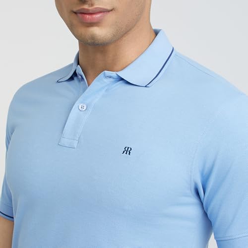 Image of Raymond Men's Modern Fit Solid Pattern Pure Cotton Polo Neck Half Sleeve Casual T-Shirt