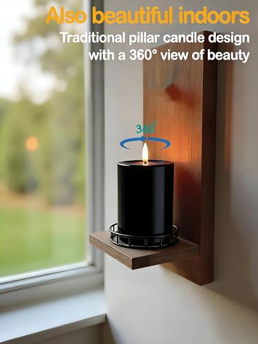 Image of Gmnee 3 inchx4 inch Outdoor Waterproof Flameless Candles with Remote Timers Plastic | 2 Pack Battery Operated Candles, LED Candles, Electric Fake Pillar Candles for Patio, Porch, and Lanterns Decor (Black)