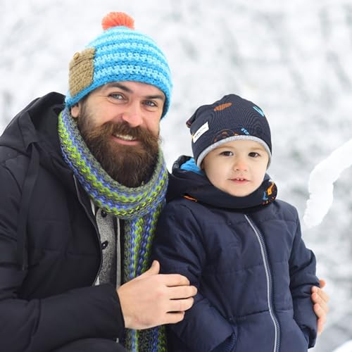 beifon Kinder Beanie Mütze & Loop Schal Set, 95% Baumwolle Mütze Schal Set Mädchen Jungen 2-8 Jahren, Schlauchschal Warme Wintermütze Strickmützen für Herbst Winter Frühling