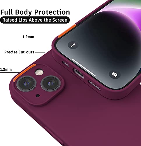 Image of Elzzi Microfiber Square Candy Case Compatible for iPhone 14, Shockproof Slim Back Cover Liquid Silicone Case - Wine RED