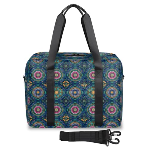 Bohemia Mandala Travel Duffel Bag for Men Women Colorful Flower Sports Gym Bag Waterproof Weekender Overnight Bags Foldable Carry on Backpack for Swim Yoga Fitness Workout