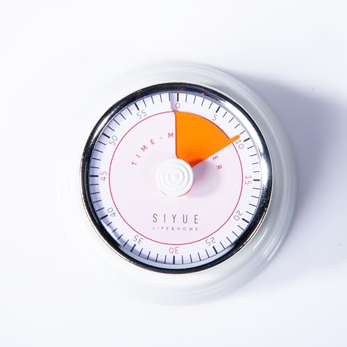 Image of Gibox Round Retro Kitchen Timer for Cooking (White) Stainless Steel Megnatic Bottom Mechanical Loud Alarm, 60 Min Count Stopwatch for Time Management Analogue Clock Reminder for Various Activity