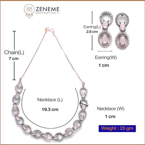 Image of ZENEME Rhodium-Plated American Diamond Studded Disc-Shaped Necklace With Earrings Jewellery Set For Girls and Women