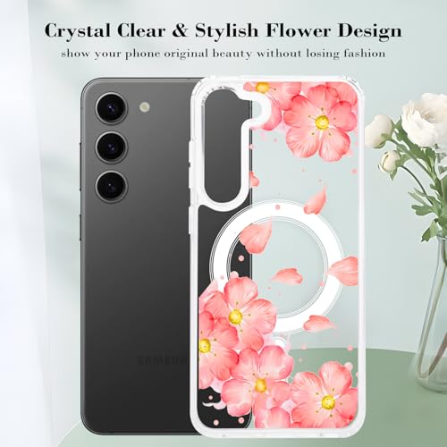 Coque Samsung S23 Plus transparente à fleurs compatible MagSafe Tcaraersing - 5