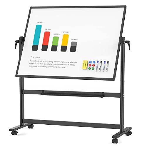 VIZ-PRO Tableau blanc mobile magnétique double face 48 x 91 cm, cadre et support en aluminium noir Cover