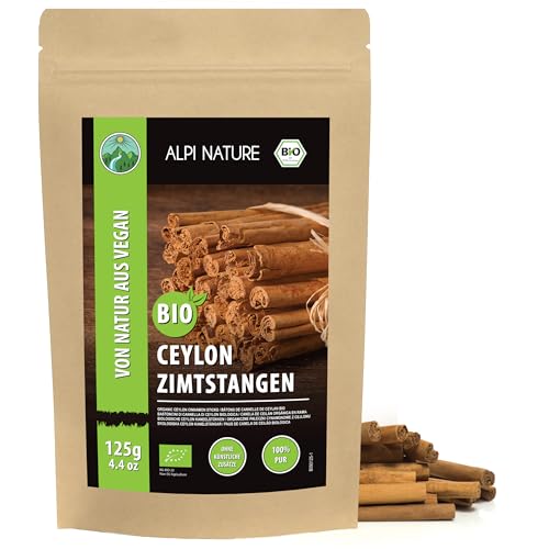 Alpi Nature Canela de Ceylan en Rama Orgánica 125g, Canela Ceylan Palitos 80 mm, aprox. 14-16 por Bolsa