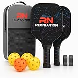 Reonlution Pickleball Set – 2 Fiberglass Paddles + 4 Indoor/Outdoor Balls + 2 Anti-Slip Grips + Premium Carry Bag – Lightweight, Durable & Easy to Use for Beginners and Intermediate Players