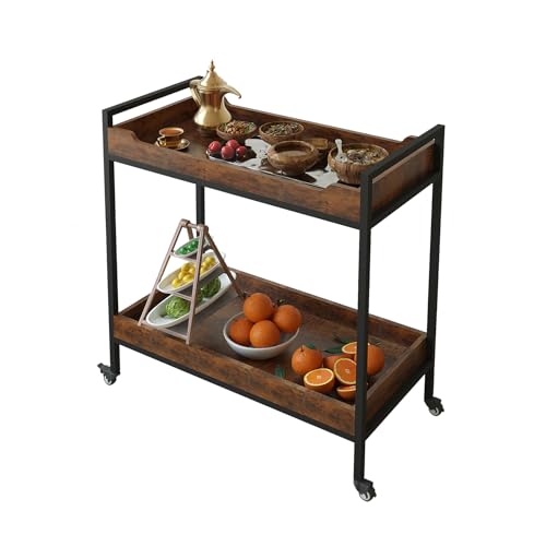 عربة تقديم متحركة مزودة بعجلات وأرفف تخزين، عربة لتقديم المشروبات مع قضبان واقية للمطبخ وغرفة الطعام وغرفة المعيشة من انفيش