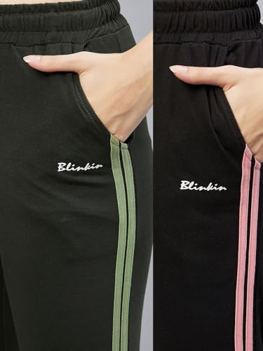 Image of BLINKIN Women Cotton Stribed Casual Style Pyjamas|Lowers With 2 Side Pockets : Ideal For Night Wear & Comfort Wear - The Ultimate Relaxed Fit Track Pants (Combo-608)
