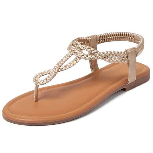 Image of zeetoo Women's Flat Sandals Summer T-StrapThong Bohemian Casual Comfortable Dressy Sandals for Women