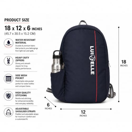 Image of Backpack for Men, Women & Students | 12x18x6 Inch Polyester Casual Backpack | Lightweight Durable Travel, College & Office Bag | Blue