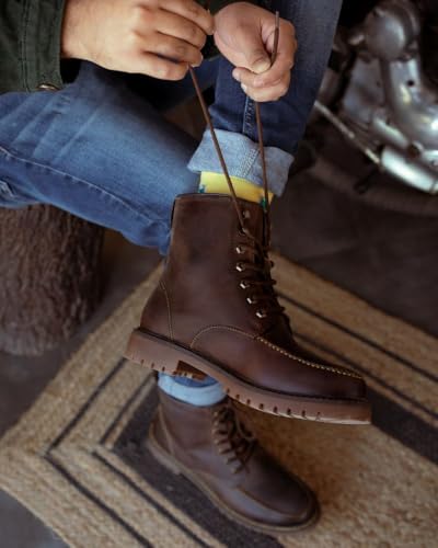 Image of Trip Machine Company Premium Leather Men's Motorcycle Riding Boots - Moc-Toe | 3 Point Protection | Ankle, Toe & Heal Protectors | CE Certified | Light Weight | Anti Slip Sole | Lifestyle Boots