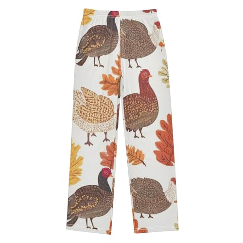 ZZXXB Cute Turkey Print Boys Long Pants Soft Trousers Elastic Waist Kids Lounge Bottoms with Pockets S-XL