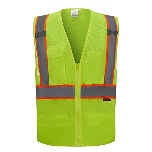 3C Products ANSI/ISEA 107-2015 Class 2 Deluxe Mesh Multi Pockets Surveyor Vest Neon Green (2XL, xx_l)