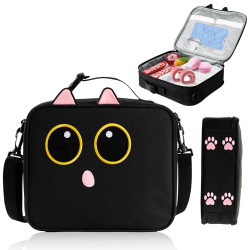 Easozoom Black Cat Insulated Lunch Bag lonchera for Teen Girl Boy Kid Bento Box Reusable Large Capacity Portable Waterproof Leakproof with Name Tag to...