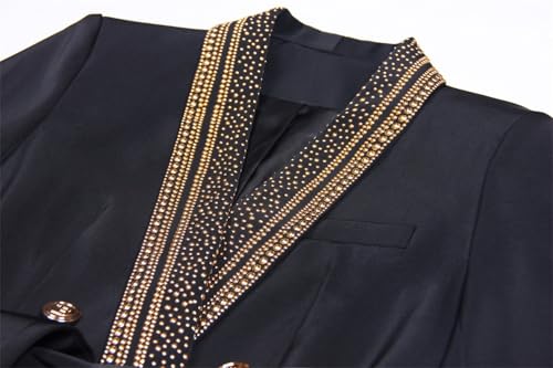 Women's Beads Belt Blazer Mid-Length Shawl Collar Office Jacket Coat Double Breasted Business Suit3