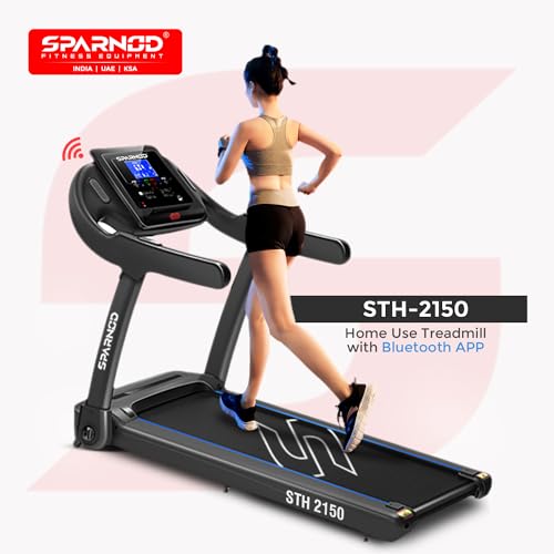 Image of Sparnod Fitness STH-2150 Treadmill for Home Use, Compact Foldable Design, 4 HP Peak DC Motor, 14 km /h Speed, 100 kg User Weight, 12 Preset Programs, LCD Display, Bluetooth Speakers