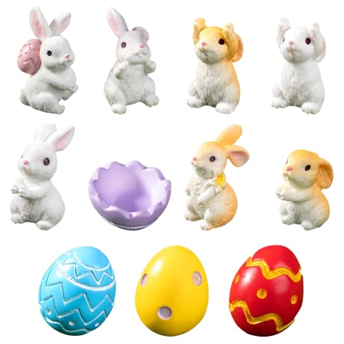 VorPrillynt Minifigura figuras de coelhos da Páscoa, ovos de Páscoa, coelhos de resina, decoração de páscoa, decoração coelho para bricolage bonsai garden ake secretária Deko, 12 peças