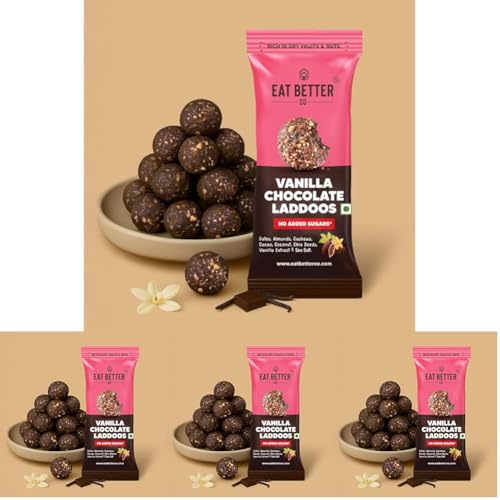 Image of EAT BETTER CO - Vanilla Chocolate - Sugar-Free Laddoos | High Protein & Instant Energy | 95% Dry-Fruits - Pack of 16 - Healthy Chocolate - No Added Sugar | Healthy Snacks | Energy-Bar Replacement - 40g