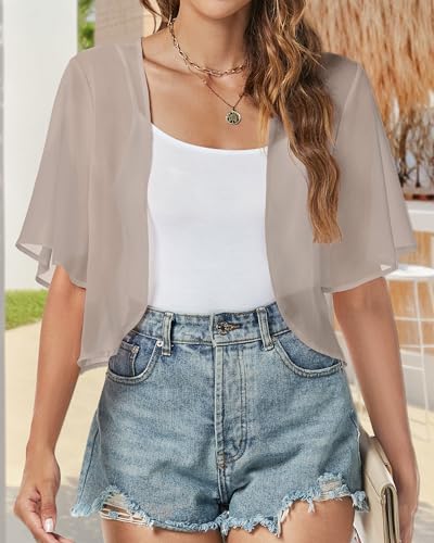 Image of ZNVGIRL Women Shrug Chiffon Cardigans Open Front Short Sleeve Bolero for Evening Dressy 2026