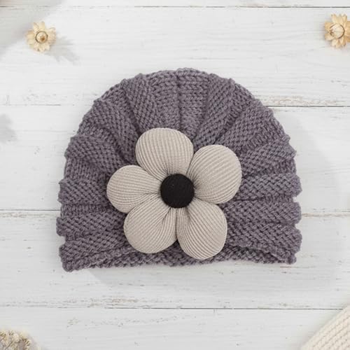 Image of SYGA Baby Cap Flower Wool Warm Knitted Streachable Hat Infant Toddler Baby Cap 0-3 Years