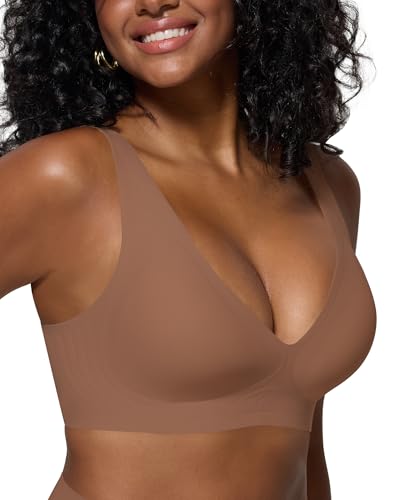 As Fairy Deep V Seamless Bras for Women No Underwire Wireless Push Up Plunge Bralette Comfort Supportive Full Coverage Bra (Dark Khaki 42C)