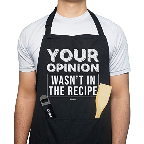 VAGAVY 100% Cotton Black Funny Aprons for Men Dad Husband - Birthday Fathers Day Grilling Gifts for Papa Husband.